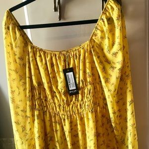 Nasty Gal Mustard Floral Square Neck Mini Dress